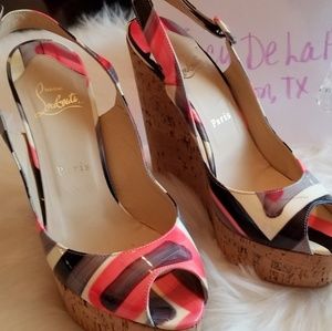 Louboutin Peep-toe patent leather wedges